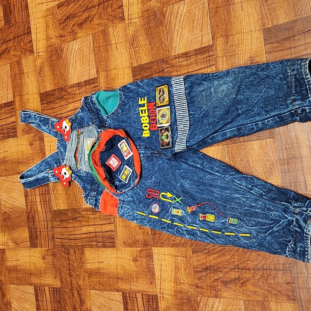 Kids Vintage acid wash 80's style f denim cotton jumpsuit romper size 2